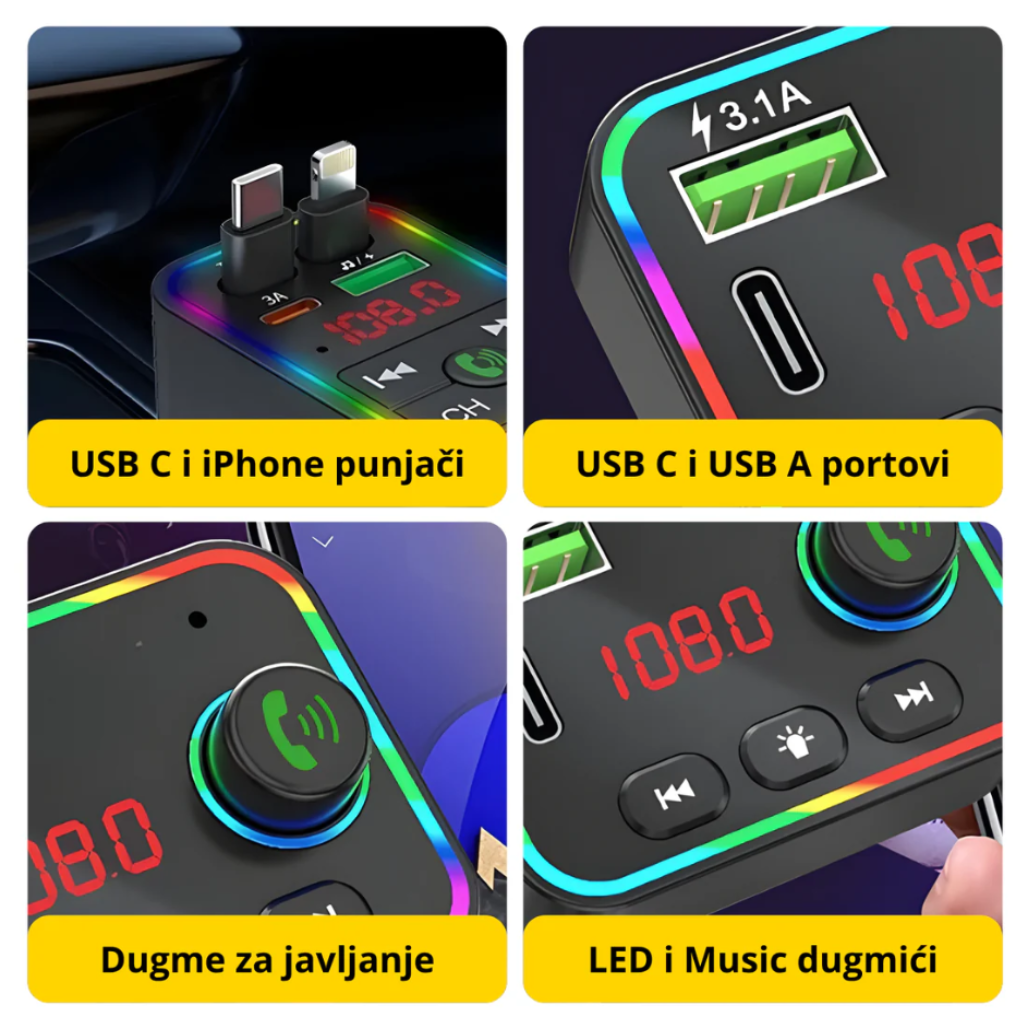 Auto Punjač sa Uvlačenjem Kablova 4 u 1